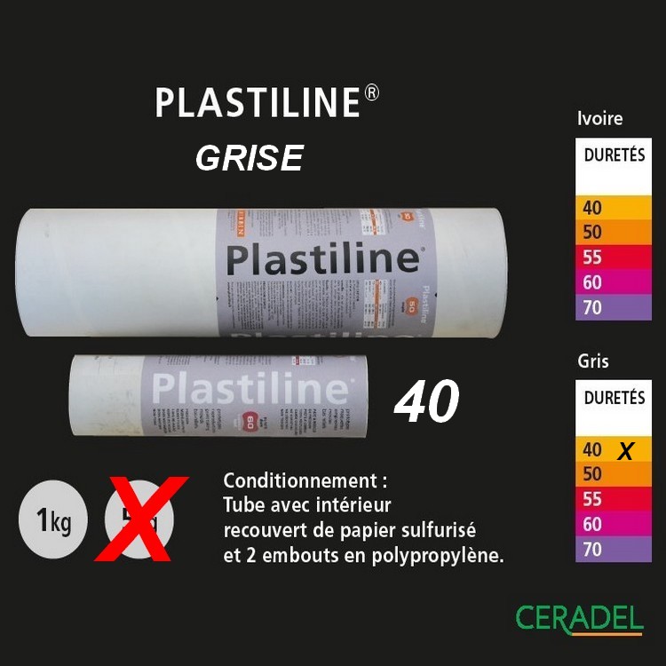 Plastiline 1kg Grise dureté 40/Trés souple