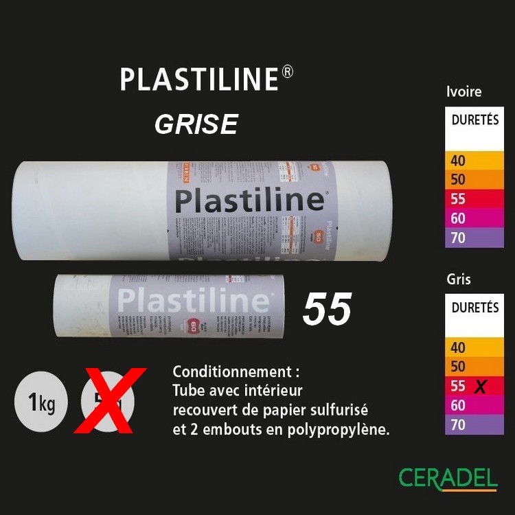 Plastiline 1kg Grise dureté 55/Standard