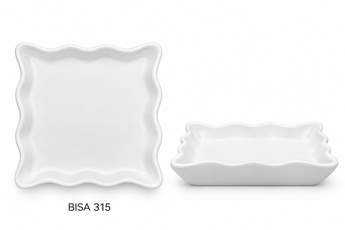 Biscuit Coupelle carrée bord ondulé 14cm