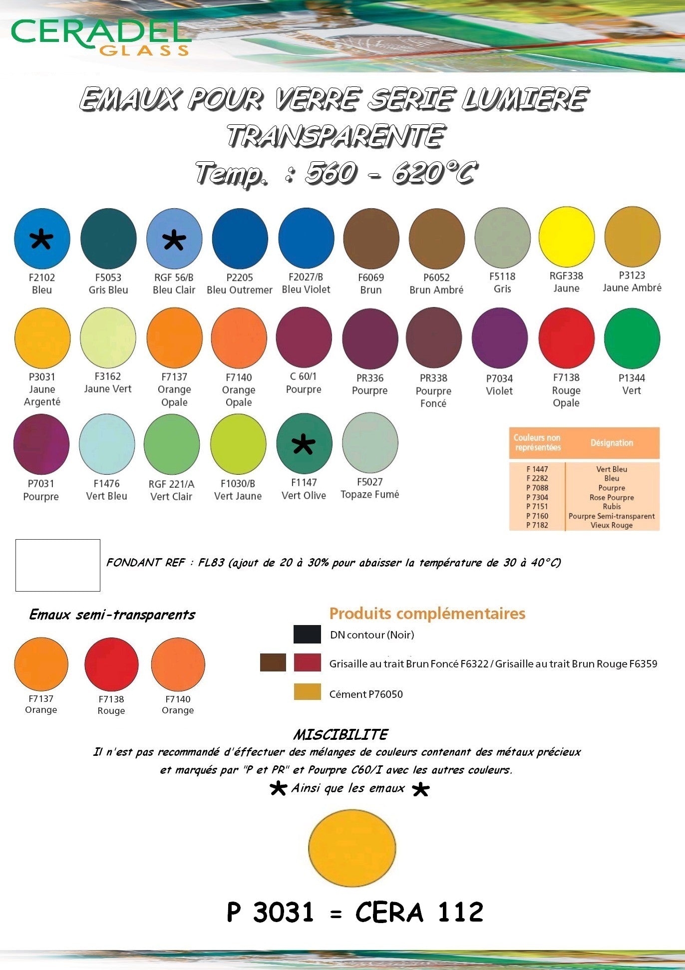 CERA 112/P3031 JAUNE D'ARGENT Email Transparent-Verre 600°C