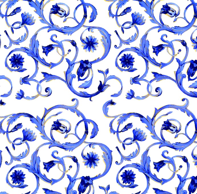 ENTREMELE BLEU repique OR CHINTZ Dim.50x70cm/750-850°C