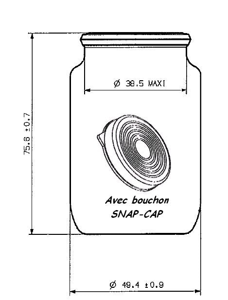 PILULIER VERRE 96ml + Bouchon SNAP-CAP Diam.38,5mm