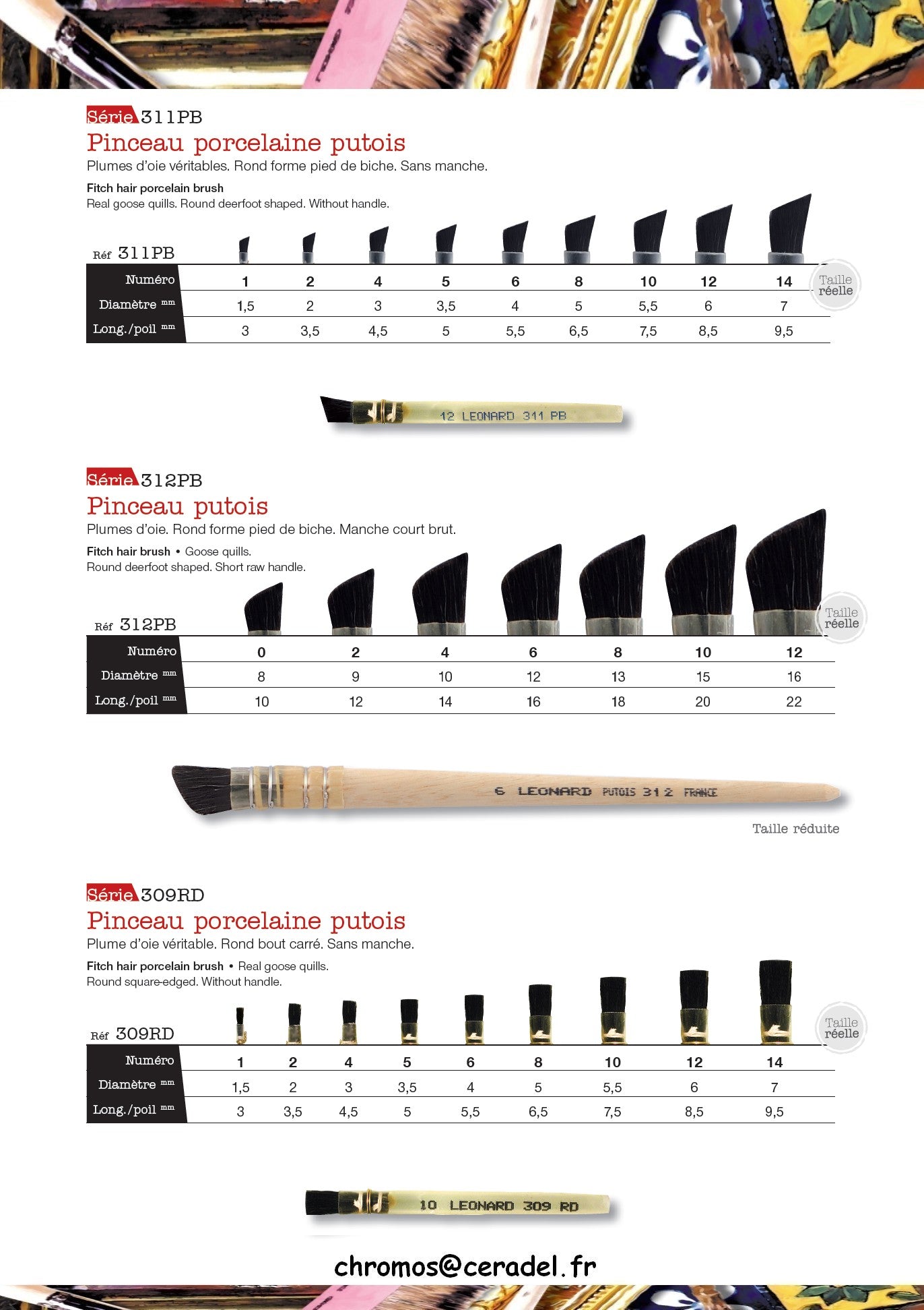 PINCEAU 309RD-PUTOIS ROND BOUT CARRE sur hampe
