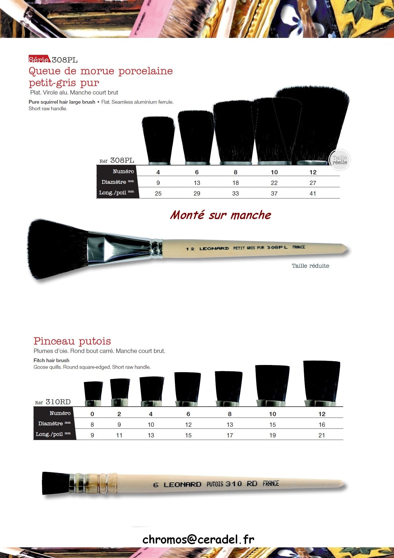 PINCEAU 310RD-PUTOIS ROND BOUT CARRE sur manche